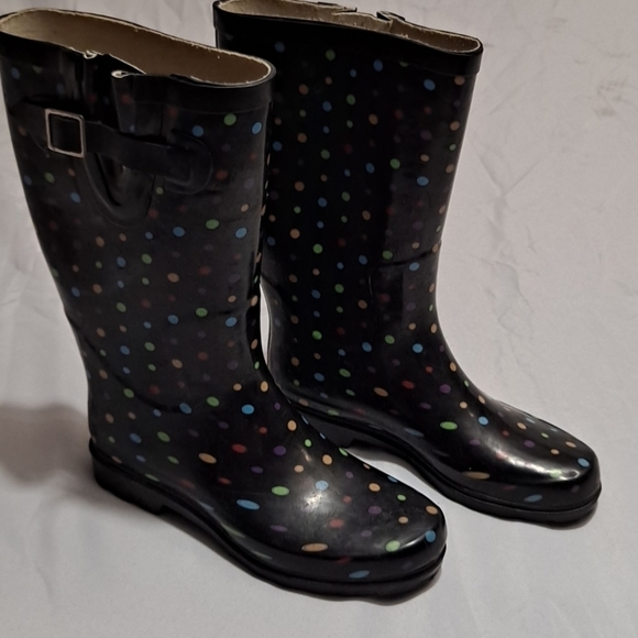 RAIN Boots colorful polka dots on black size 8 - Picture 1 of 6